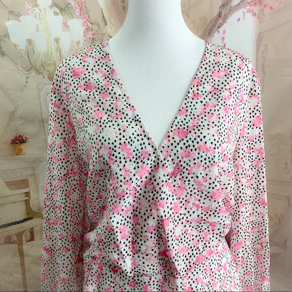 NEW Eloquii Pink Polka Dot Floral Print V Neck Blouse - Picture 2 of 10